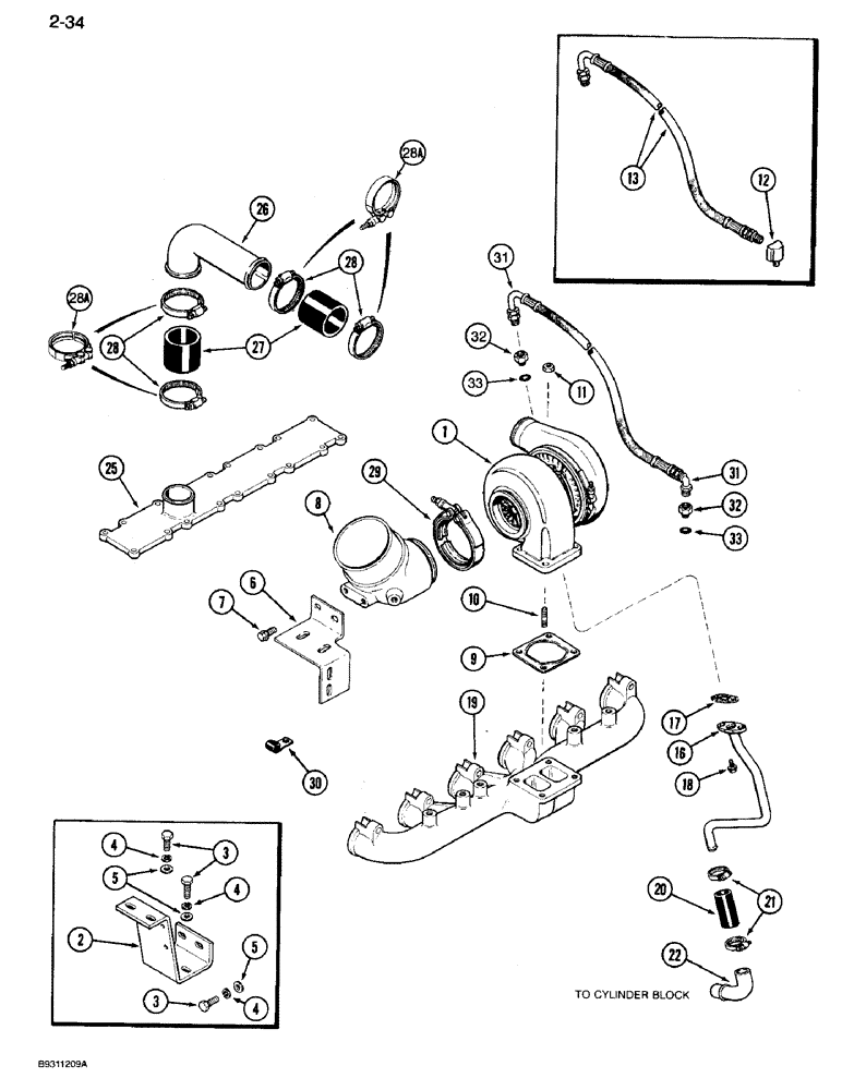 Схема запчастей Case IH 7110 - (2-34) - TURBOCHARGER SYSTEM, 6T-830 ENGINE (02) - ENGINE