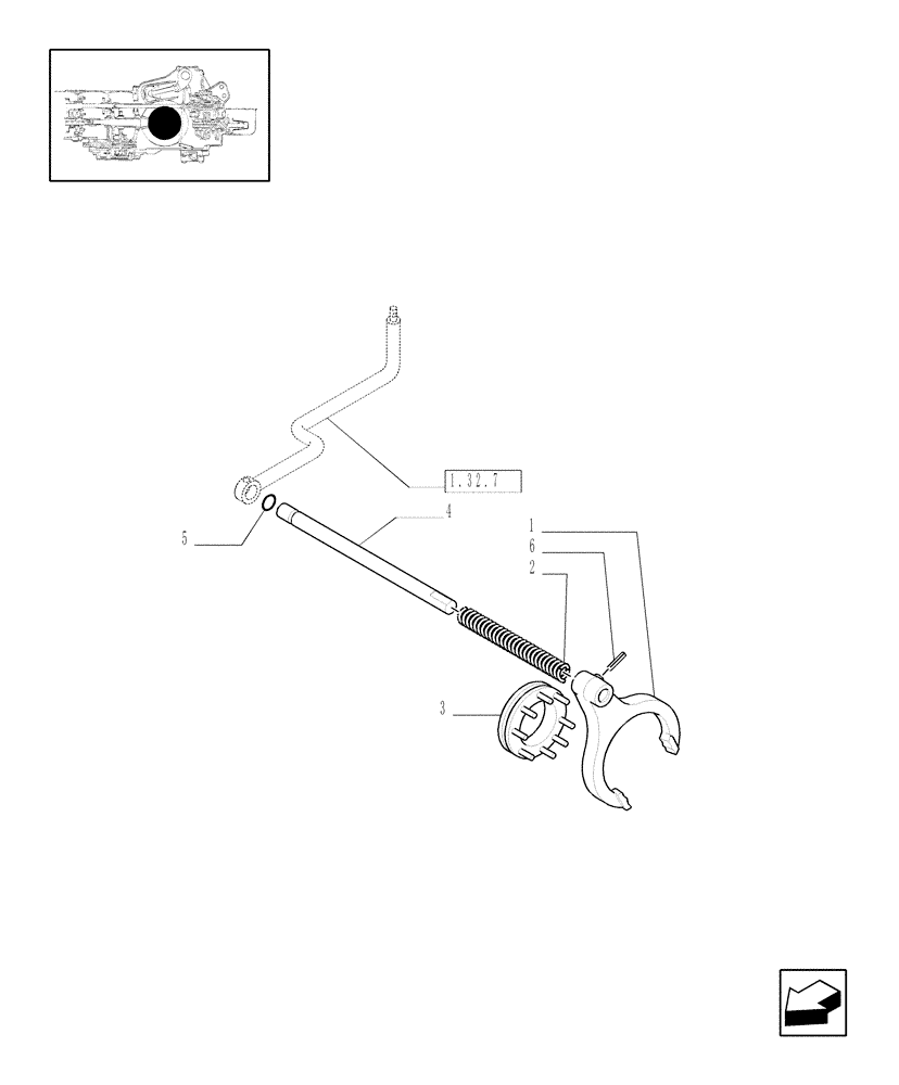 Схема запчастей Case IH JX80 - (1.32.6) - DIFFERENTIAL LOCK CONTROL - ROD AND FORK (03) - TRANSMISSION