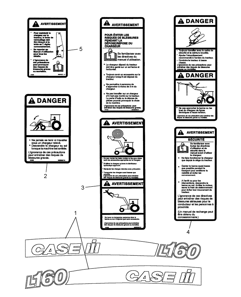 Схема запчастей Case IH L160 - (010) - DECALS, FRENCH (90) - PLATFORM, CAB, BODYWORK AND DECALS