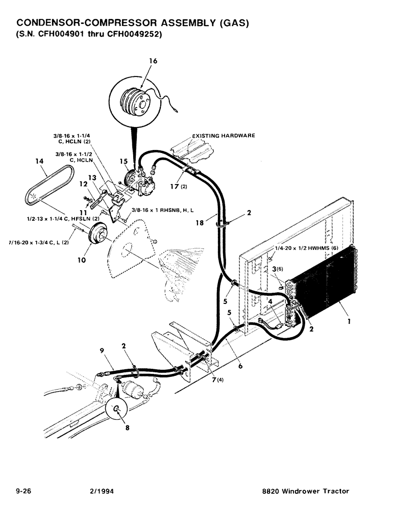 Схема запчастей Case IH 8820 - (9-26) - CONDENSOR-COMPRESSOR ASSEMBLY, GAS, SERIAL NUMBER CFH004901 THRU CHF0049252 (09) - CHASSIS/ATTACHMENTS