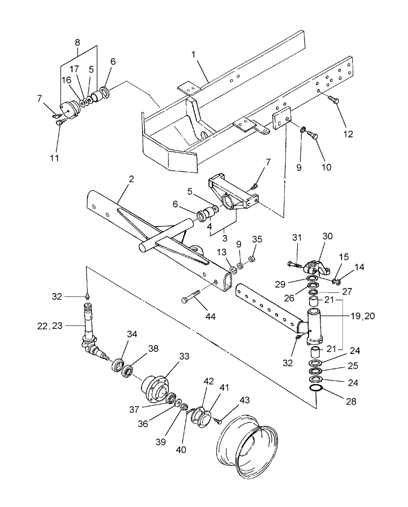 Схема запчастей Case IH D35 - (04.01) - FRONT AXLE W/2WD (04) - FRONT AXLE & STEERING