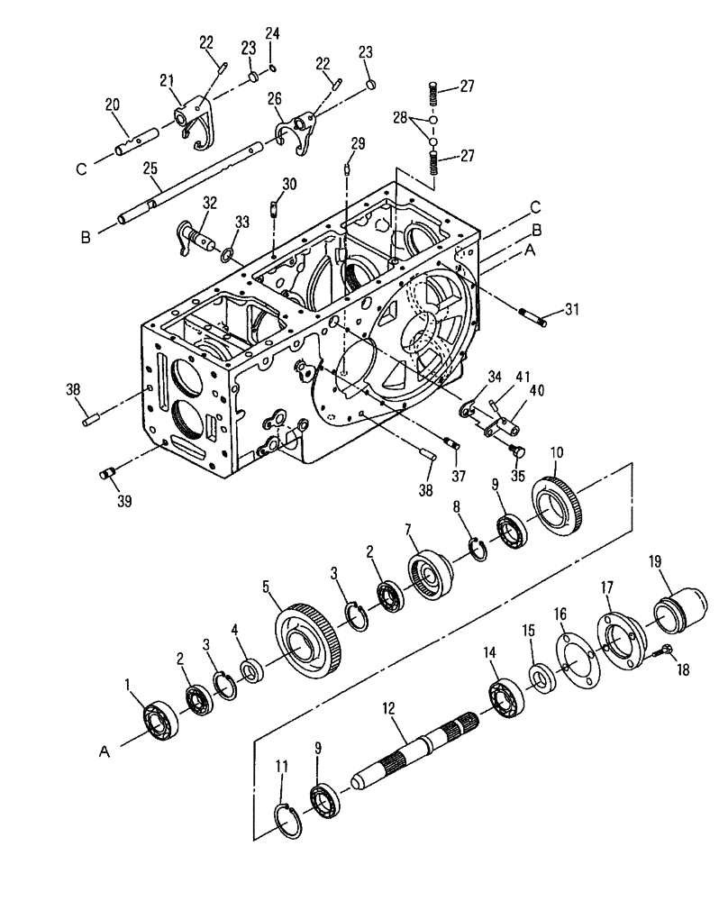 Схема запчастей Case IH DX45 - (03.14) - REAR TRANSMISSION PTO DRIVE, LOWER (03) - TRANSMISSION