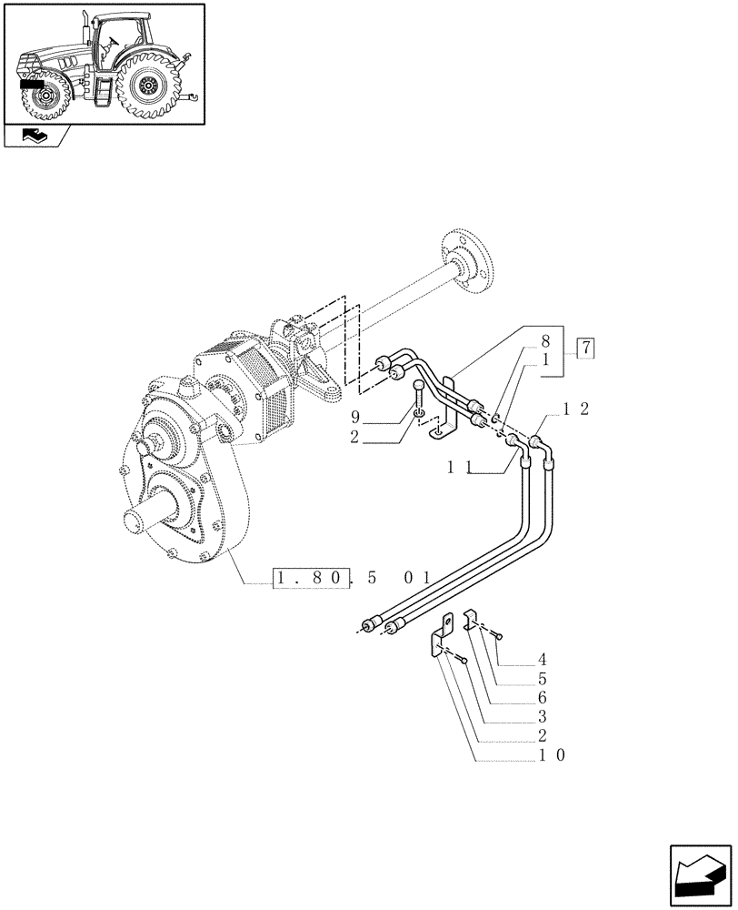 Схема запчастей Case IH MAXXUM 115 - (1.80.5[02]) - INTEGRATED FRONT HPL WITH PTO - PIPES (VAR.333648-334648) (07) - HYDRAULIC SYSTEM