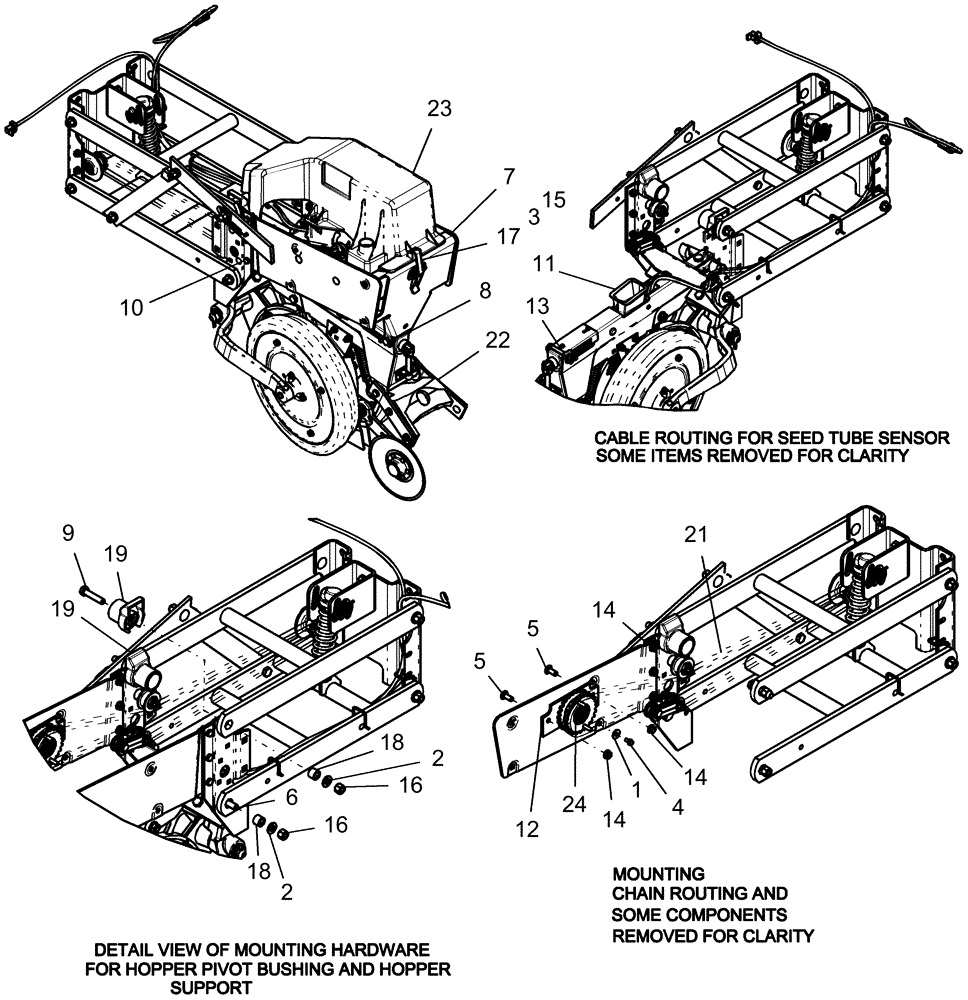 Схема запчастей Case IH 1240 - (75.200.09) - ROW UNIT FRAME WITH EXTENDED LINKAGE (MOUNTED STACKER) AND MINI HOPPER - ROUTING DETAILS (75) - SOIL PREPARATION