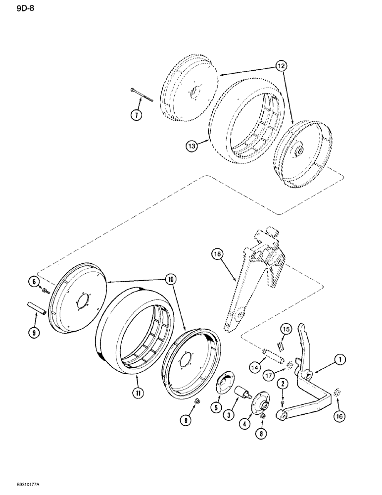 Схема запчастей Case IH 950 - (9D-08) - DUAL GAUGE WHEEL ATTACHMENT (09) - CHASSIS/ATTACHMENTS