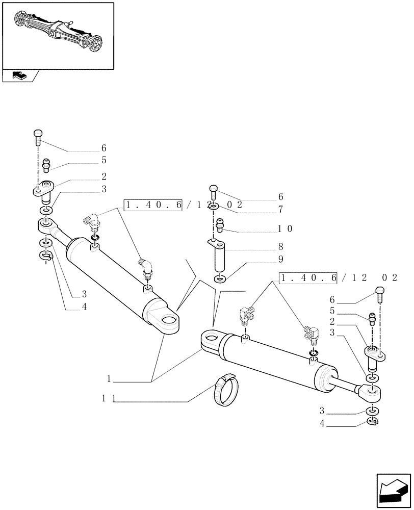 Схема запчастей Case IH MAXXUM 115 - (1.40.6/12[01]) - (CL.4) SUSPENDED FRONT AXLE W/MULTI-PLATE DIFF. LOCK, ST. SENSOR AND BRAKES - CYLINDERS (VAR.330430) (04) - FRONT AXLE & STEERING