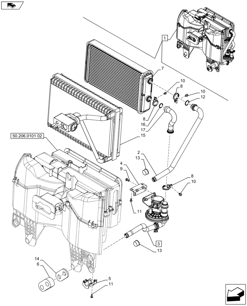 Схема запчастей Case IH FARMALL 75C - (50.206.0101[03]) - AIR CONDITIONING - AIR CONDITIONER - BREAKDOWN (VAR.330641) (50) - CAB CLIMATE CONTROL