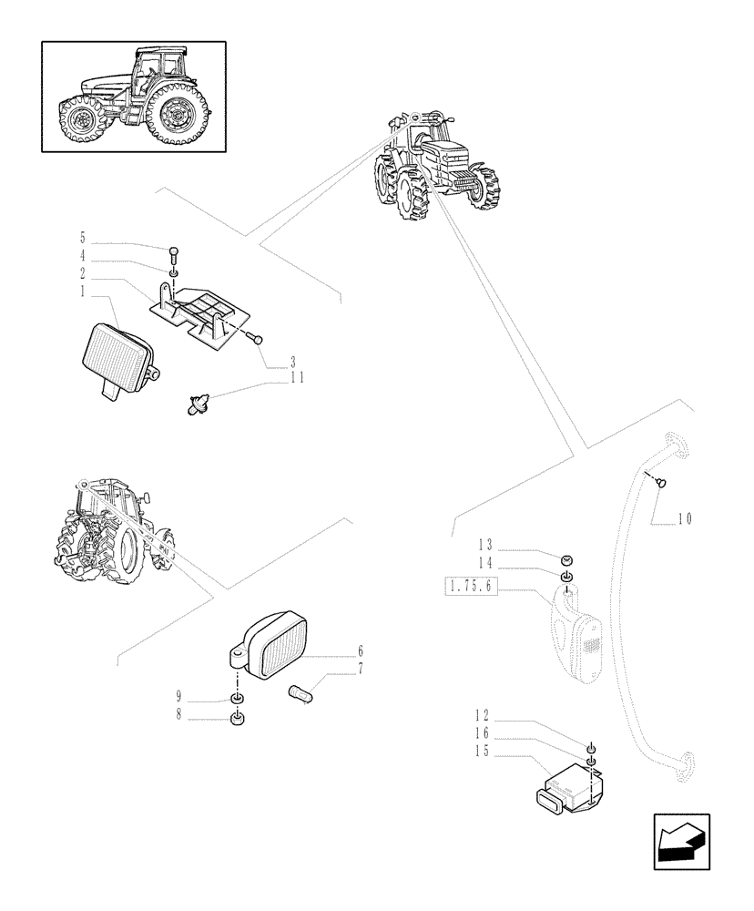 Схема запчастей Case IH MXU125 - (1.91.3[01]) - WORKLAMPS (10) - OPERATORS PLATFORM/CAB