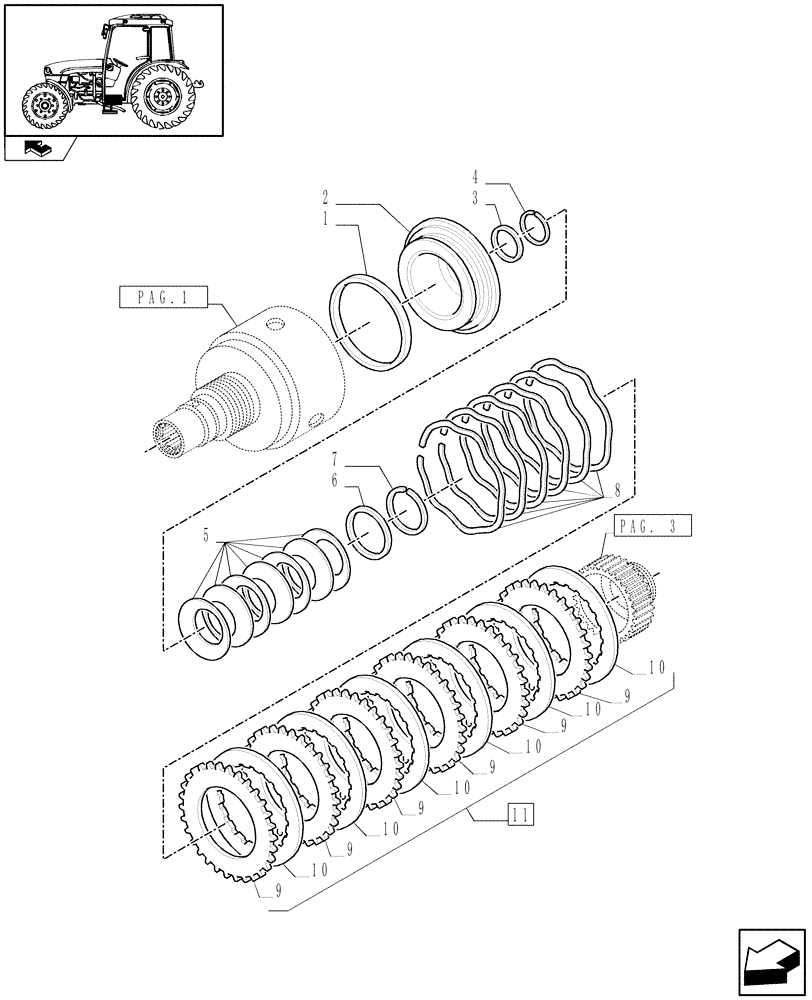 Схема запчастей Case IH FARMALL 95C - (1.28.7/02[02]) - 16X16 HYDRAULIC TRANSMISSION WITH SYNCHRO GEARS AND POWER SHUTTLE - CLUTCH DISKS (VAR.330278) (03) - TRANSMISSION