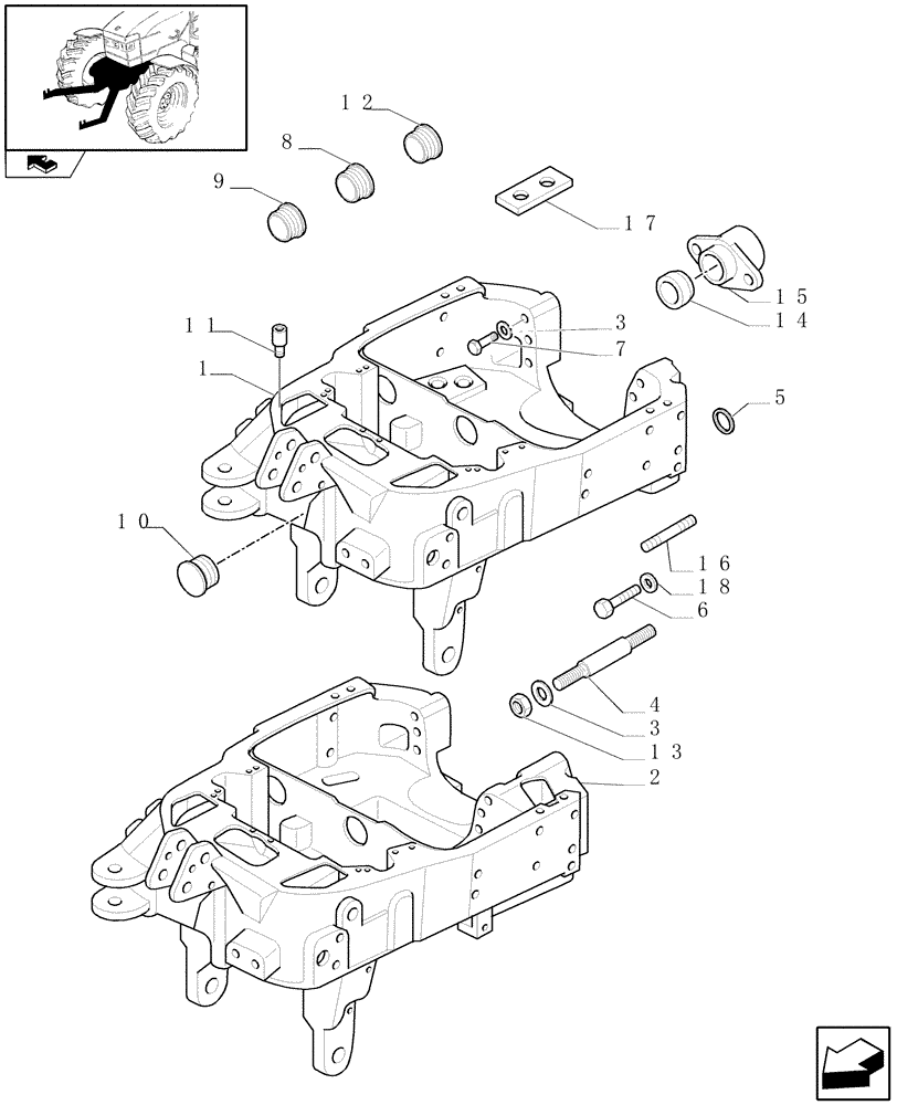 Схема запчастей Case IH PUMA 155 - (1.21.1/03) - INTEGRATED FRONT HPL - AXLE SUPPORT - C6519 (VAR.330831-331831-332831-333831-330847-331847-332847-333847-334847-335847) (04) - FRONT AXLE & STEERING