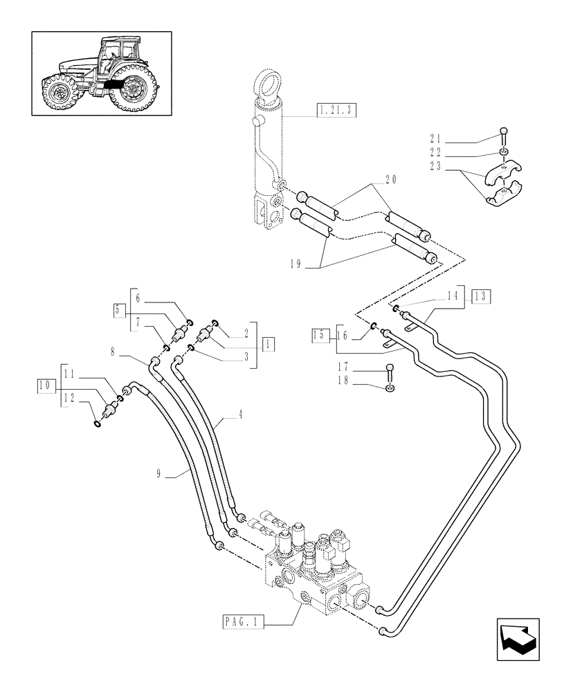 Схема запчастей Case IH MXU110 - (1.21.2[02]) - (VAR.301/1) 4WD FRONT AXLE WITH SUSPENSIONS AND TERRALOCK - PIPES (03) - TRANSMISSION