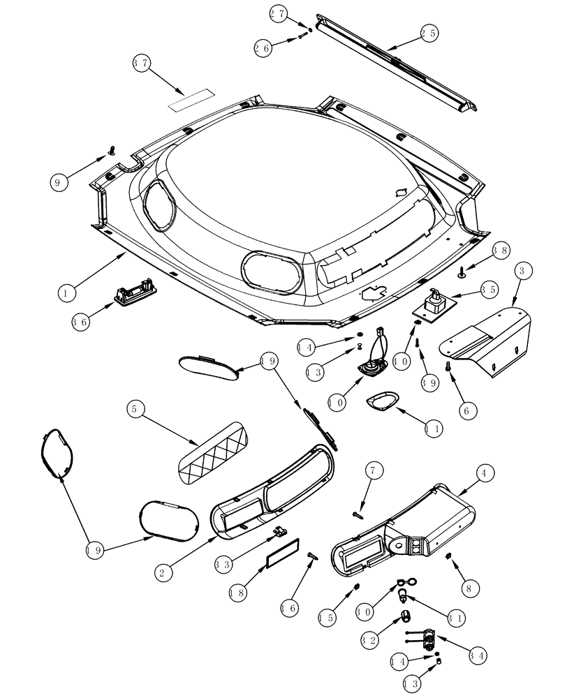 Схема запчастей Case IH MX220 - (09-23) - CAB HEADLINER, DELUXE AND LUXURY TRIM (09) - CHASSIS/ATTACHMENTS