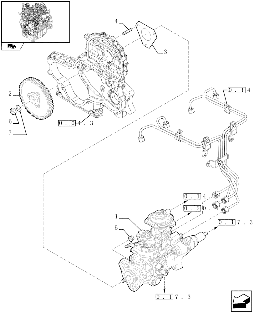 Схема запчастей Case IH FARMALL 65C - (0.14.0[01]) - INJECTION PUMP (01) - ENGINE