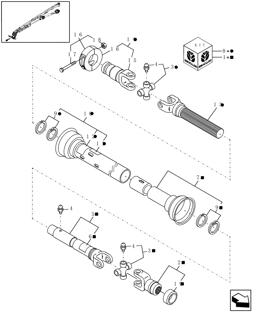 Схема запчастей Case IH DC162F - (01.06) - SECONDARY PTO COMPONENTS (01) - PTO DRIVE SHAFT