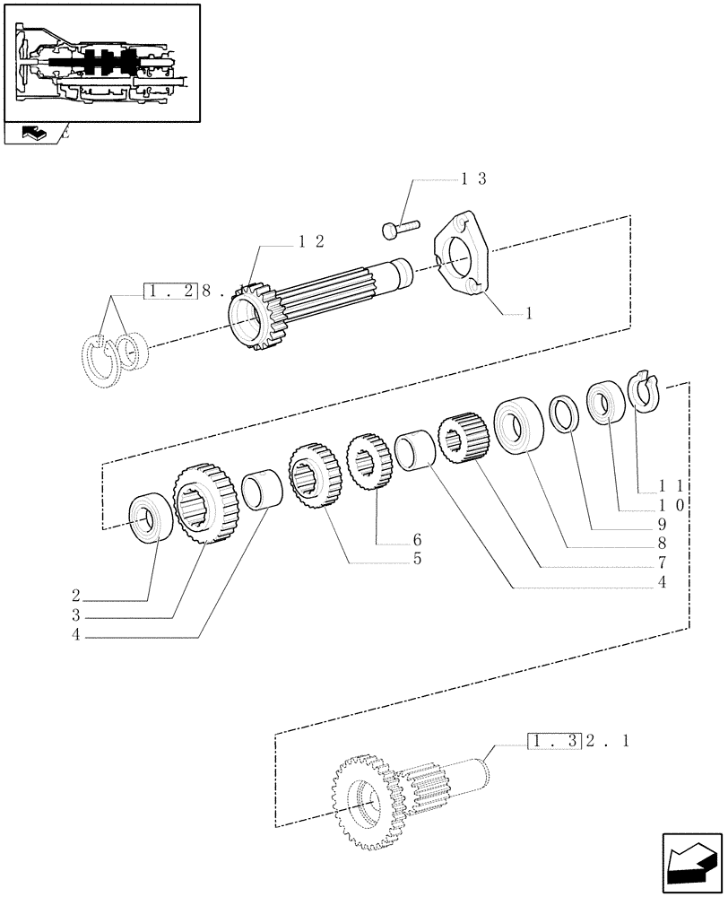 Схема запчастей Case IH FARMALL 105U - (1.28.7/01[01]) - 40KM/H 12X12 FOR HEAVY DUTY REAR TRANSMISSION - SPEED MAIN SHAFT AND GEARS (336408) (03) - TRANSMISSION