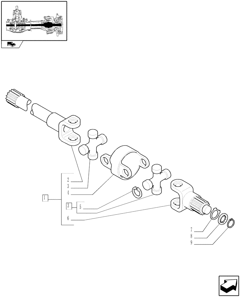 Схема запчастей Case IH FARMALL 95N - (1.40.3/10[02]) - STD FRONT AXLE W/EL.-HYDR. DIFF. LOCK, W/FRONT BRAKES (40 KM/H) - AXLE - SHAFT ARTICUL. (VAR.336329) (04) - FRONT AXLE & STEERING