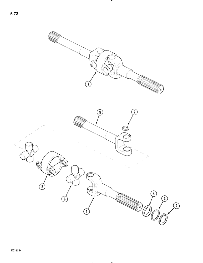 Схема запчастей Case IH 595 - (5-72) - MECHANICAL FRONT DRIVE CARRARO, DRIVE SHAFTS (05) - STEERING