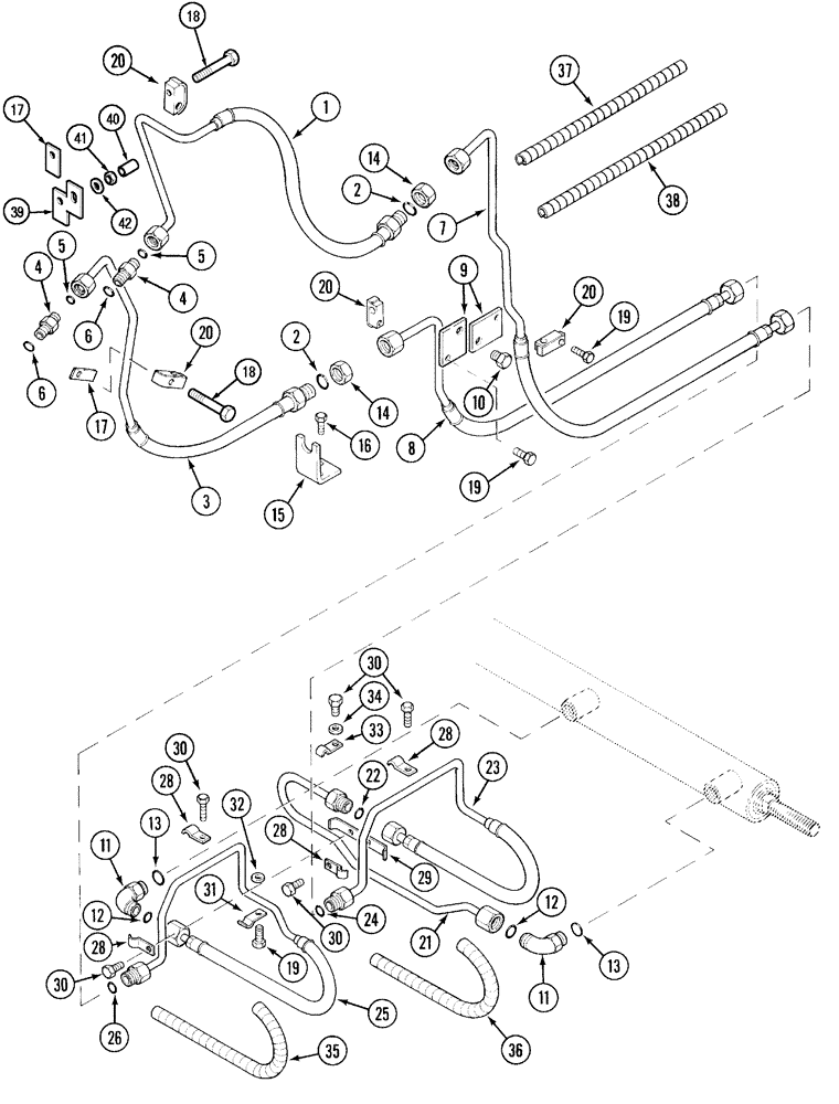 Схема запчастей Case IH 5240 - (5-012) - STEERING PIPES, PUMP TO STEERING CYLINDER 2WD. (05) - STEERING