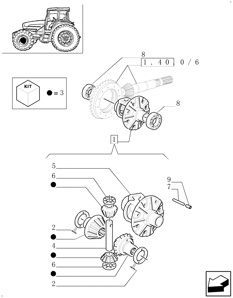 Схема запчастей Case IH JX90U - (1.40.0/76[02]) - (VAR.327-327/1) FRONT DIFFERENTIAL HYDRAULIC LOCKING - BOX AND SIDE PINIONS (04) - FRONT AXLE & STEERING