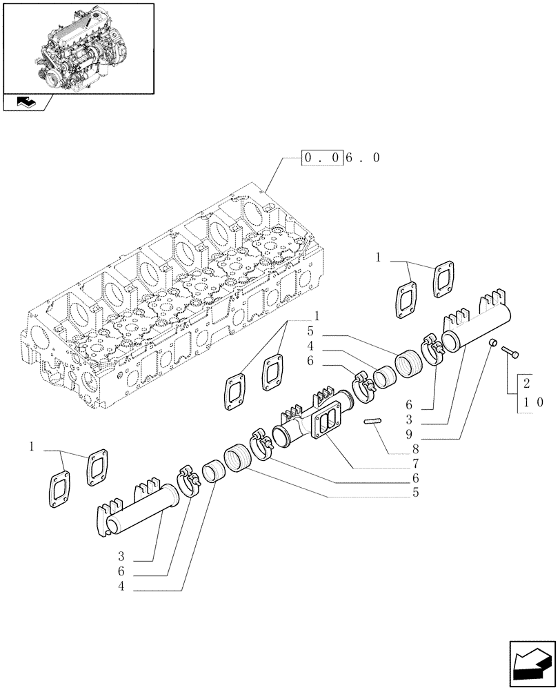 Схема запчастей Case IH F2CE9684C E015 - (0.07.8) - EXHAUST MANIFOLD (500322365) 