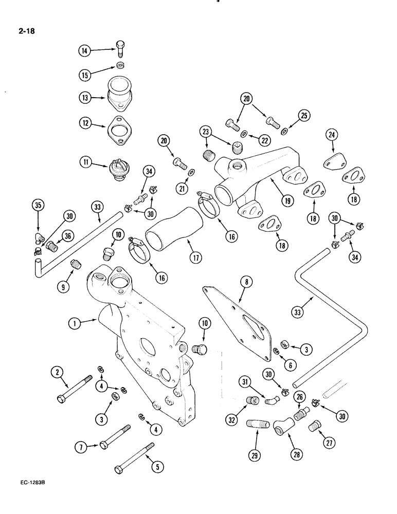 Схема запчастей Case IH 885 - (2-018) - WATER PUMP CARRIER, COOLANT MANIFOLD AND CONNECTIONS (02) - ENGINE