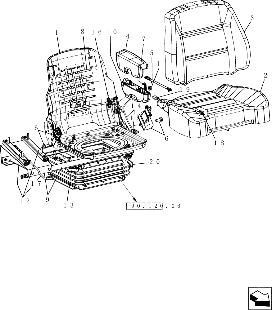 Схема запчастей Case IH 7120 - (90.120.03) - SEAT COMPONENTS, OPERATOR (NON-HEATED) (90) - PLATFORM, CAB, BODYWORK AND DECALS