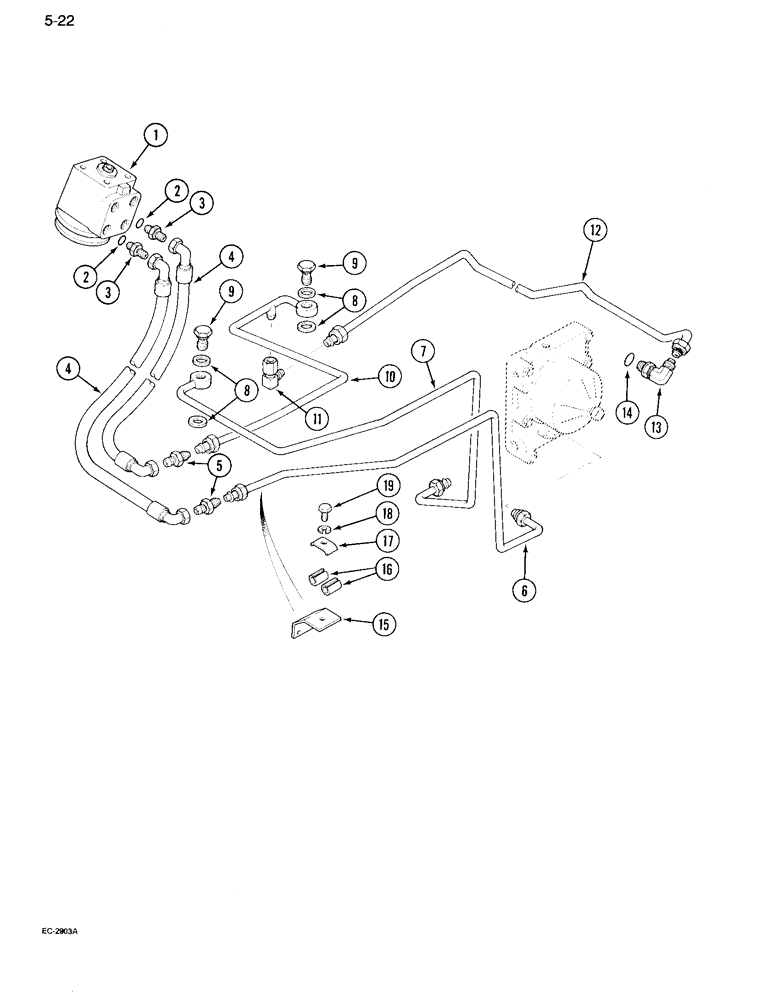 Схема запчастей Case IH 995 - (5-22) - POWER STEERING TUBES, REAR, MFD TRACTORS WITH CAB, WITH OR WITHOUT TWO SPEED POWER SHIFT (05) - STEERING