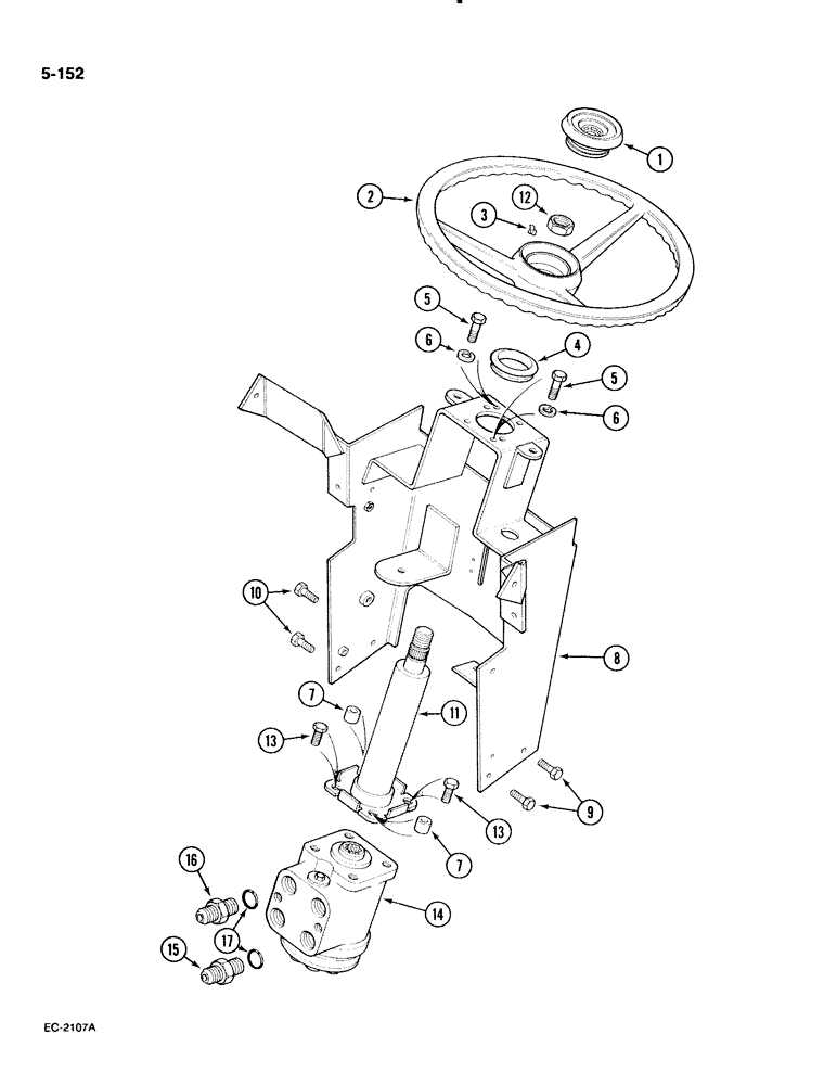 Схема запчастей Case IH 885 - (5-152) - STEERING WHEEL, SUPPORT AND VALVE, WITHOUT CAB (05) - STEERING
