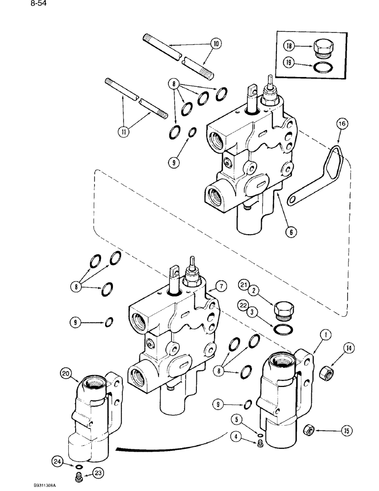 Схема запчастей Case IH 7120 - (8-54) - TWO CIRCUIT REMOTE VALVE AND COVER (08) - HYDRAULICS