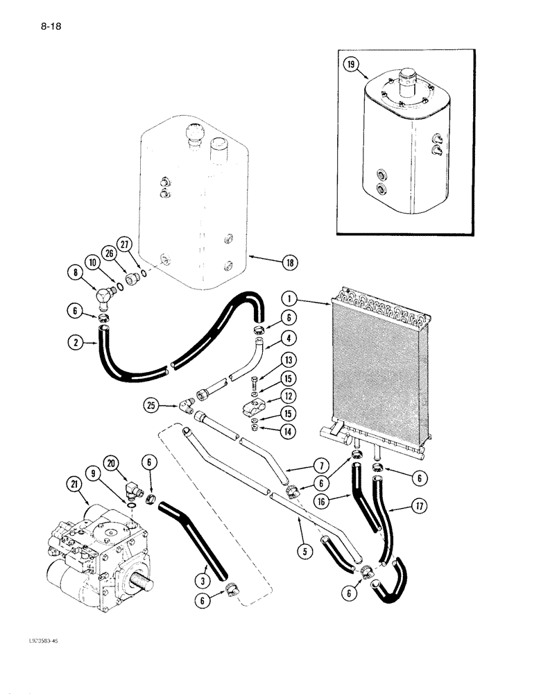 Схема запчастей Case IH 1640 - (8-018) - OIL COOLER SYSTEM, CORN AND GRAIN COMBINE, W/O POWER GUIDE AXLE, SERIAL NO. JJC0097190 & AFTER (07) - HYDRAULICS