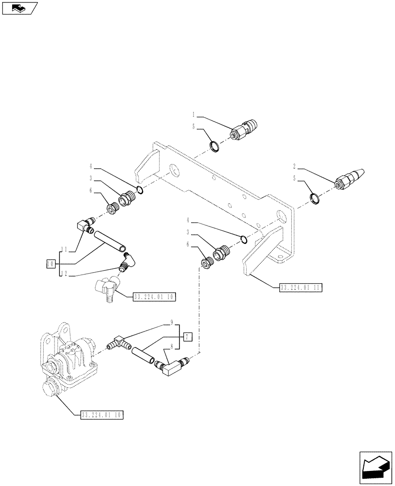 Схема запчастей Case IH PUMA 230 - (33.224.01[12]) - PNEUMATIC TRAILER BRAKE (UK) - QUICK HITCH AND PIPES (VAR.743169-720178 / 743625) (33) - BRAKES & CONTROLS