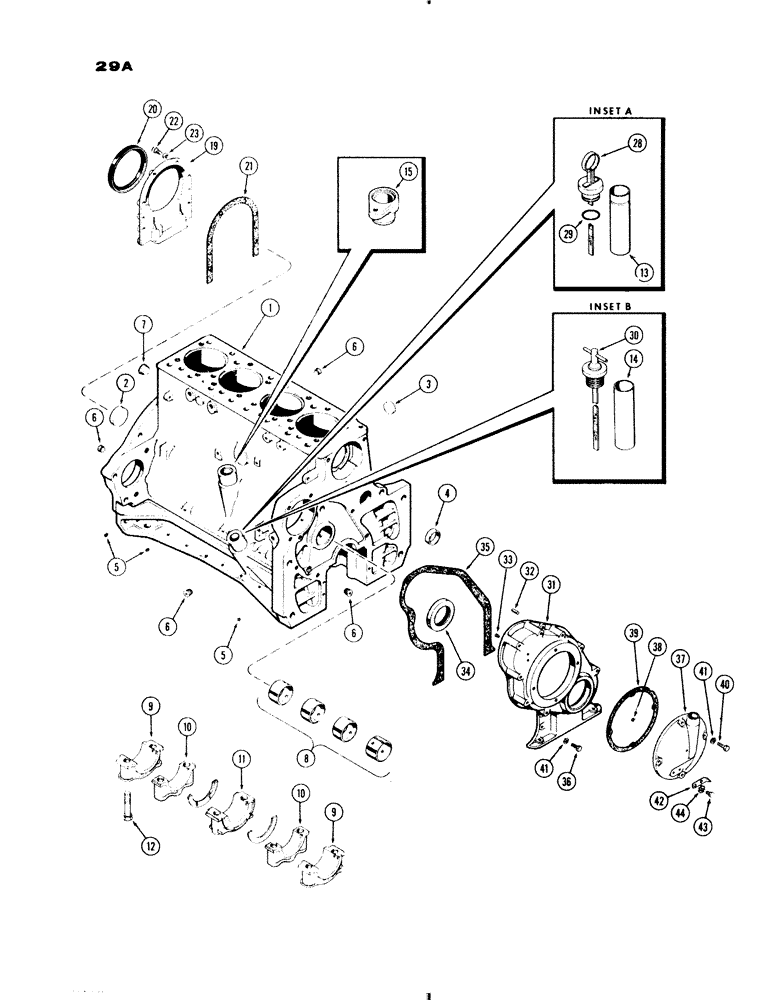 Схема запчастей Case IH 730 SERIES - (029A) - CYLINDER BLOCK ASSEMBLY, MODEL 730, 251 SPARK IGNITION ENGINE, USED PRIOR TO ENG. S/N 2174225 (02) - ENGINE