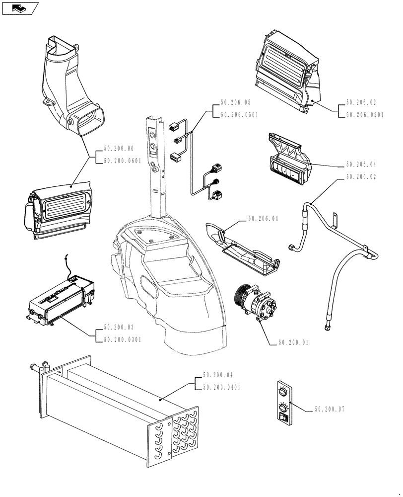 Схема запчастей Case IH PUMA 170 - (50.000.00) - PICTORIAL INDEX - CAB CLIMATE CONTROL (50) - CAB CLIMATE CONTROL