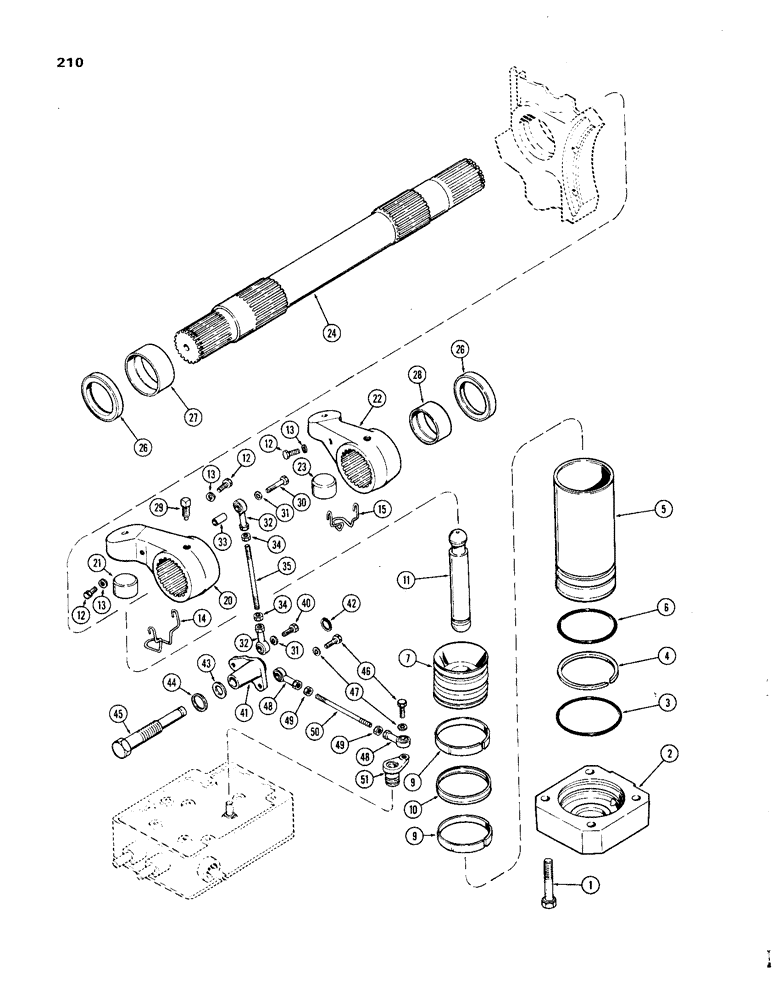 Схема запчастей Case IH 1270 - (210) - D.O.M. SYSTEM, ROCKSHAFT, POWER ARMS AND PISTONS (08) - HYDRAULICS