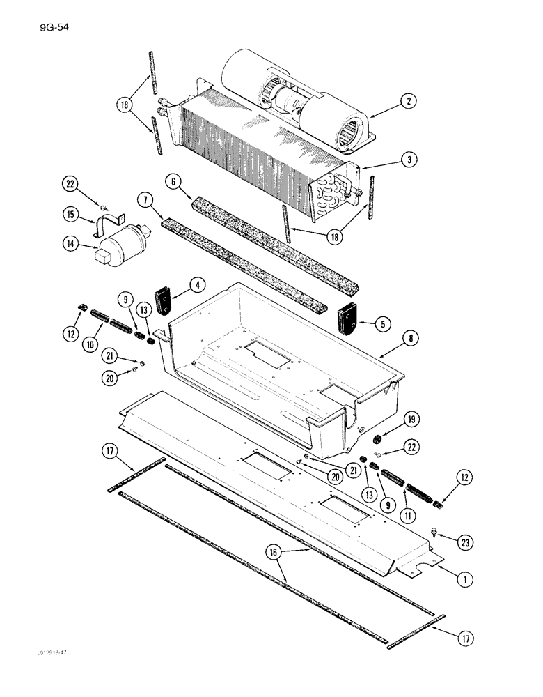 Схема запчастей Case IH 1640 - (9G-54) - EVAPORATOR-HEATER CORE, AND BLOWER MOUNTING (10) - CAB & AIR CONDITIONING