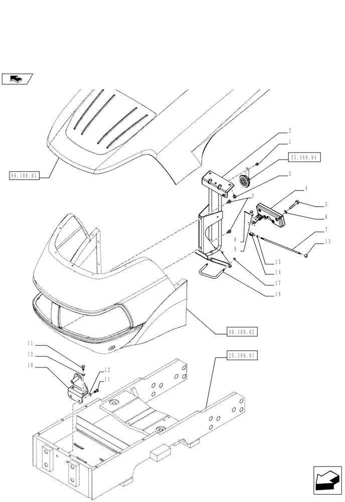 Схема запчастей Case IH FARMALL 65C - (90.102.0201) - HOOD - LATCH (90) - PLATFORM, CAB, BODYWORK AND DECALS