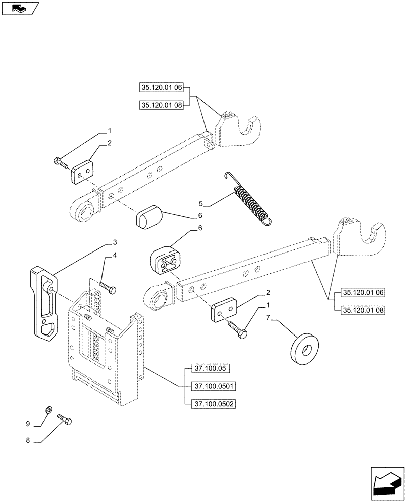 Схема запчастей Case IH PUMA 215 - (35.120.0102) - SWAY BLOCK STABILIZERS (VAR.720901; VAR.744457-744458/743100) (35) - HYDRAULIC SYSTEMS