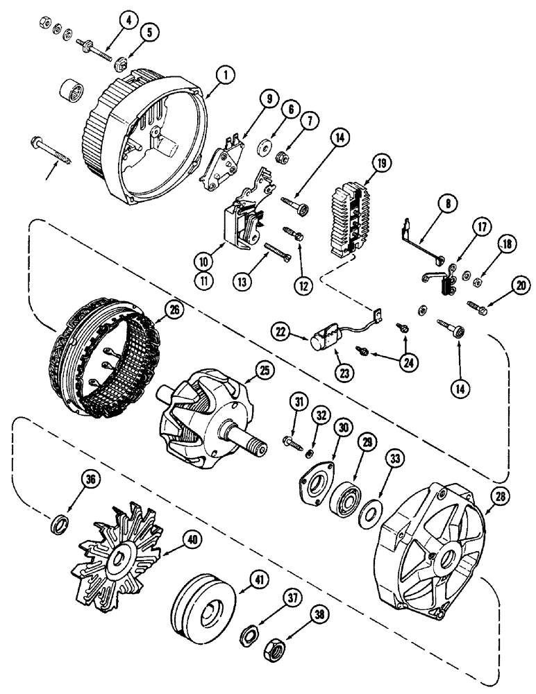 Схема запчастей Case IH 2090 - (4-134) - ALTERNATOR ASSEMBLY, 61 AMPERES, USES METRIC HARDWARE (04) - ELECTRICAL SYSTEMS