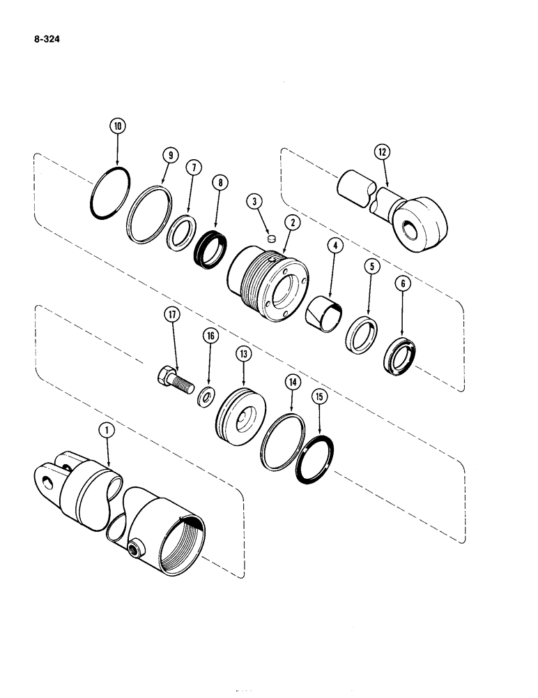 Схема запчастей Case IH 4490 - (8-324) - HITCH LIFT CYLINDER ASSY., 4" (101.6 MM) BORE X 9-27/32" (203.2 MM) STROKE, P.I.N. 8860450 & AFTER (08) - HYDRAULICS