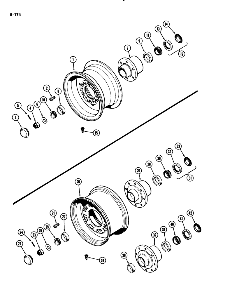 Схема запчастей Case IH 2294 - (5-174) - FRONT WHEEL AND HUB (05) - STEERING