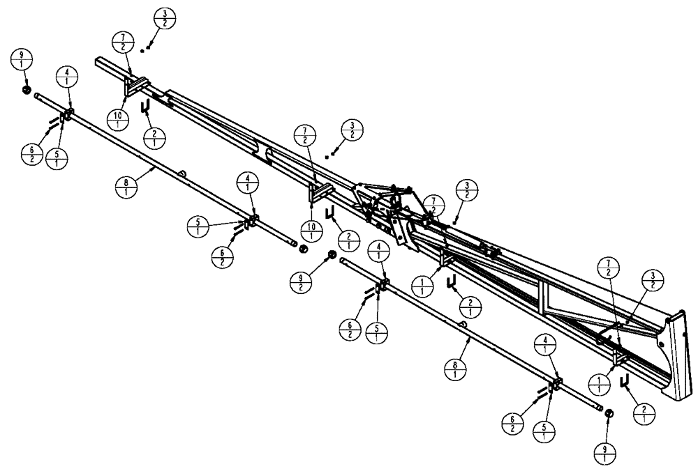 Схема запчастей Case IH SPX3320 - (09-049) - SPRAYBAR, 100’ OUTER, 20’ OFF CL Liquid Plumbing