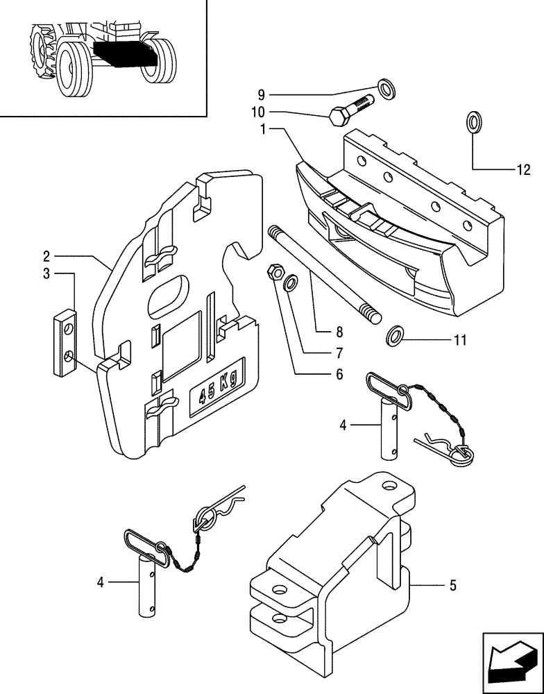 Схема запчастей Case IH JX85 - (1.21.5/03) - (VAR.241) FRONT COUNTERWEIGHT SUPPORT - WITH HOOK, 6X45 KG - FOR STRADDLE VERSION (03) - TRANSMISSION