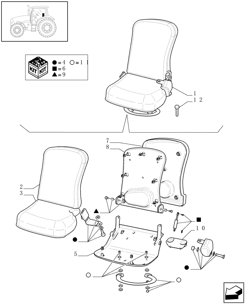 Схема запчастей Case IH PUMA 195 - (1.93.3/02) - (VAR.066/1) LEATHER INSTRUCTIONAL SEAT WITH BELT (10) - OPERATORS PLATFORM/CAB