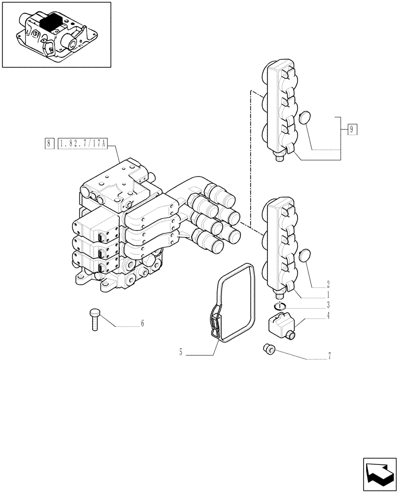 Схема запчастей Case IH MAXXUM 140 - (1.82.7/17[01]) - 3 CCLS (EDC) ELECTRONIC CONTROL VALVES AND ASSOCIATED PARTS - C6690 (VAR.330856) (07) - HYDRAULIC SYSTEM