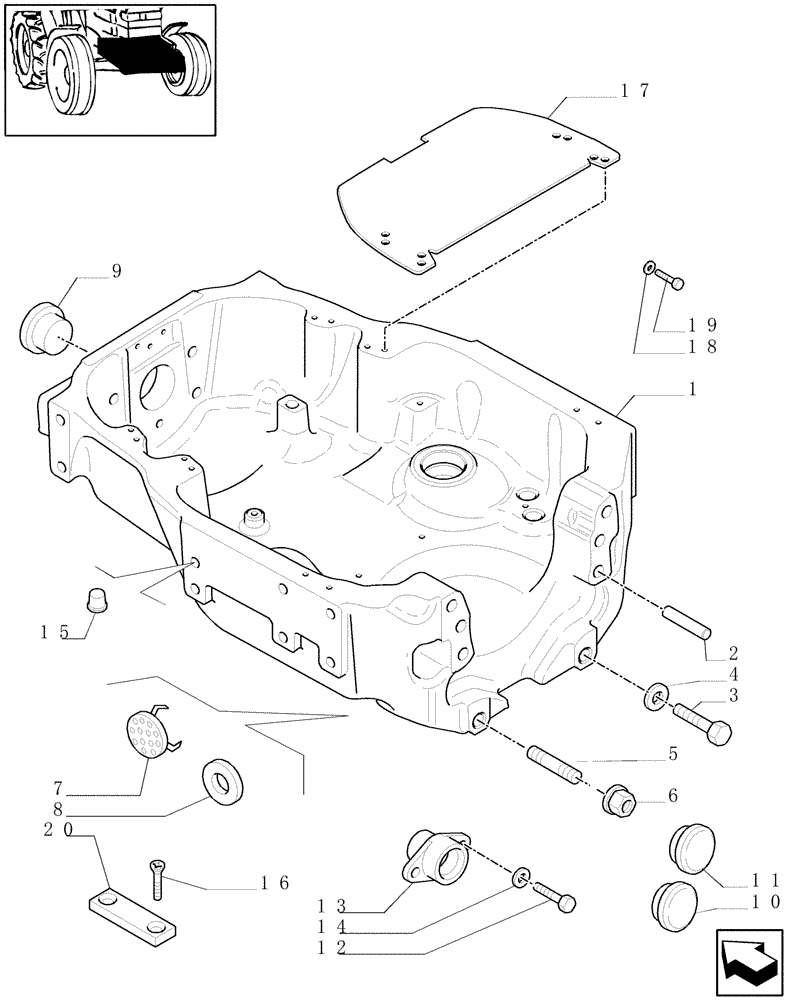 Схема запчастей Case IH MAXXUM 115 - (1.21.1[01]) - 4WD SUPPORT FOR FRONT AXLE (03) - TRANSMISSION