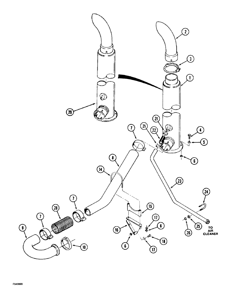 Схема запчастей Case IH 9270 - (2-012) - EXHAUST SYSTEM, PRIOR TO P.I.N. JEE0033501 (02) - ENGINE