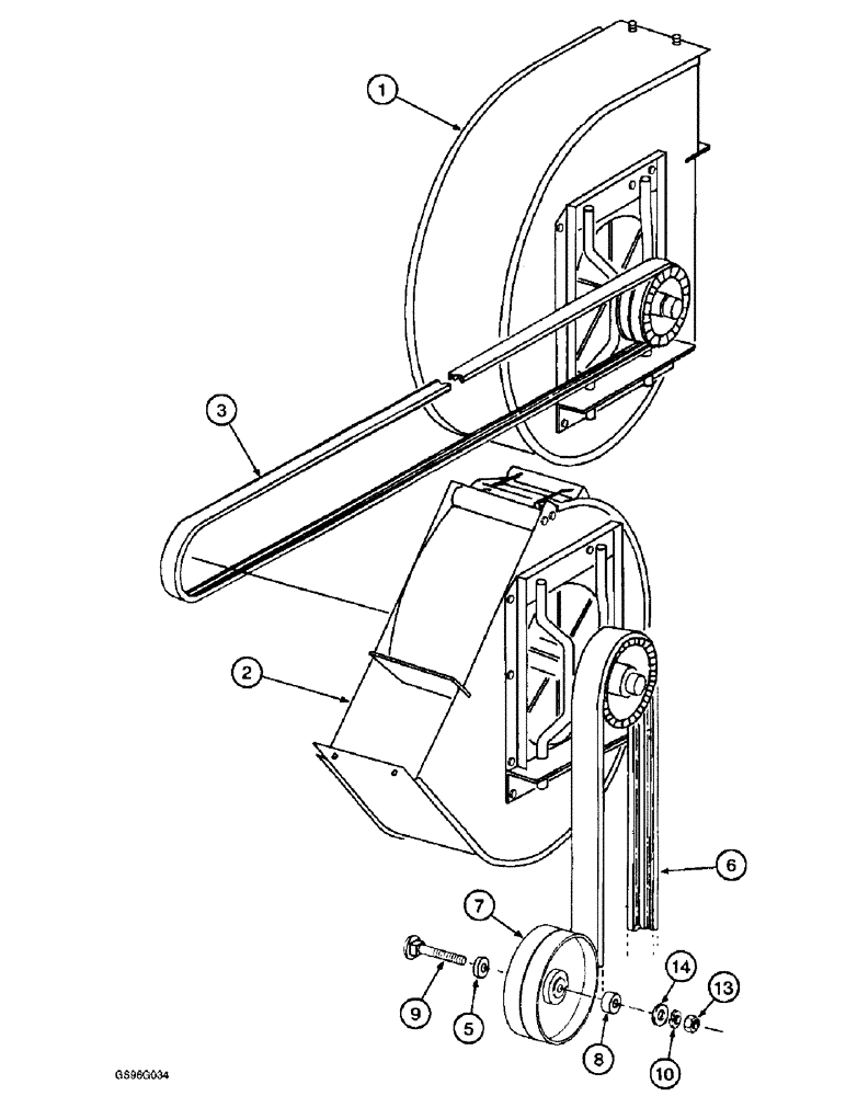 Схема запчастей Case IH 2044 - (9C-12) - FAN DRIVE, USED WITH 8 INCH DIAMETER IDLER PULLEY (15) - HANDLING SYSTEM