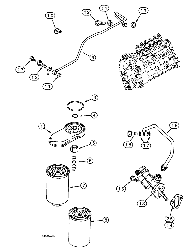 Схема запчастей Case IH 2055 - (3-04) - FUEL FILTER AND TRANSFER PUMP, 6TA-830 ENGINE (02) - FUEL SYSTEM