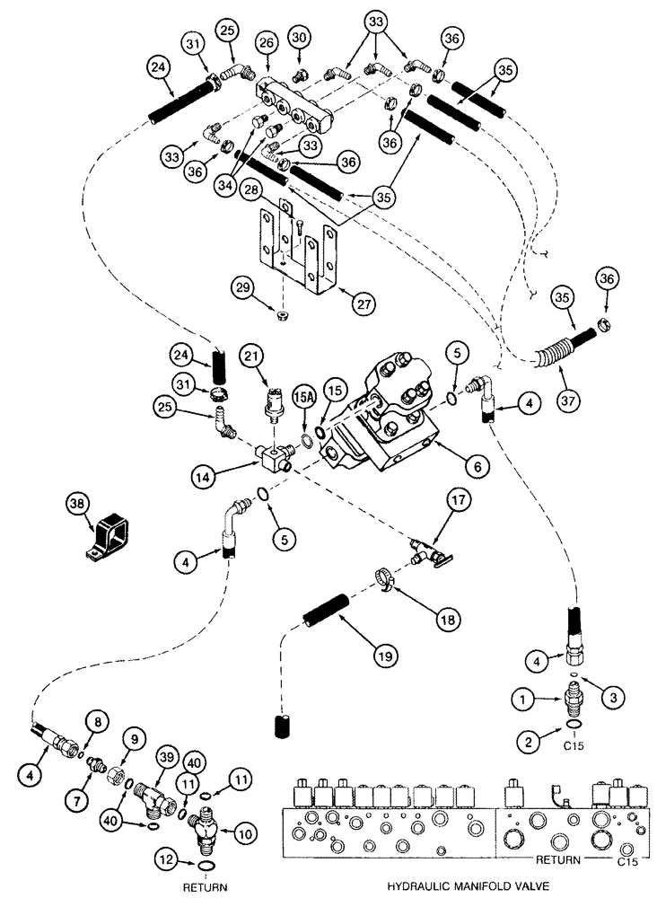 Схема запчастей Case IH 2555 - (08-17) - DRUM BAR LUBRICATION PLUMBING SYSTEM JJC0157275- (07) - HYDRAULICS