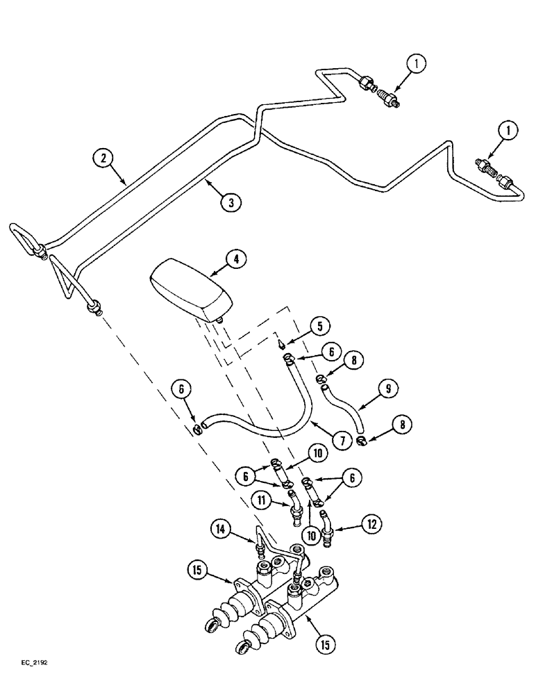 Схема запчастей Case IH 4230 - (7-04) - BRAKE RESERVOIR AND PIPES, TRACTOR WITHOUT CAB (07) - BRAKES